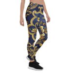 Gold Baroque Leggings Navy Damask Yoga Pants