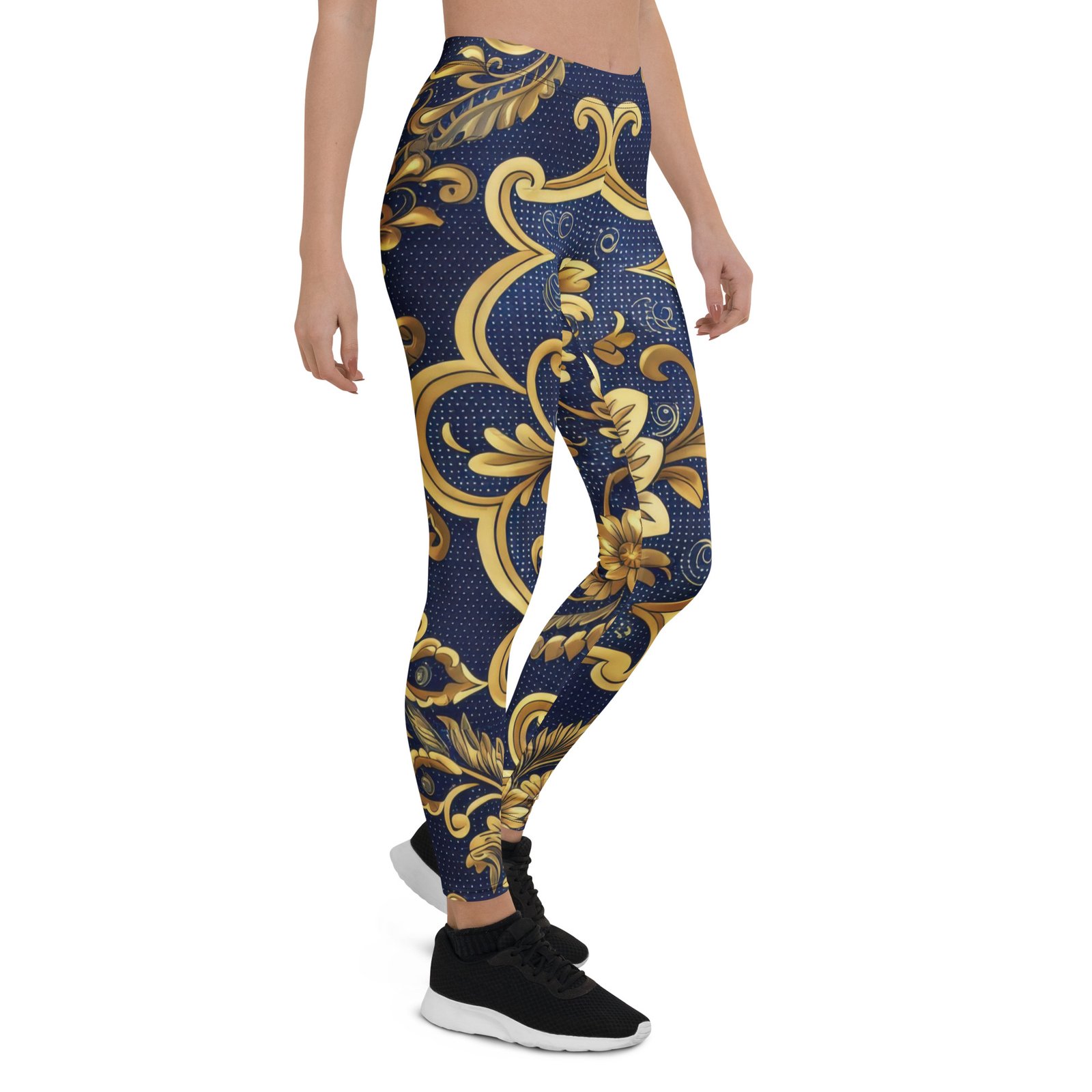 Gold Baroque Leggings Navy Damask Yoga Pants Gold Baroque Leggings Navy Damask Yoga Pants
