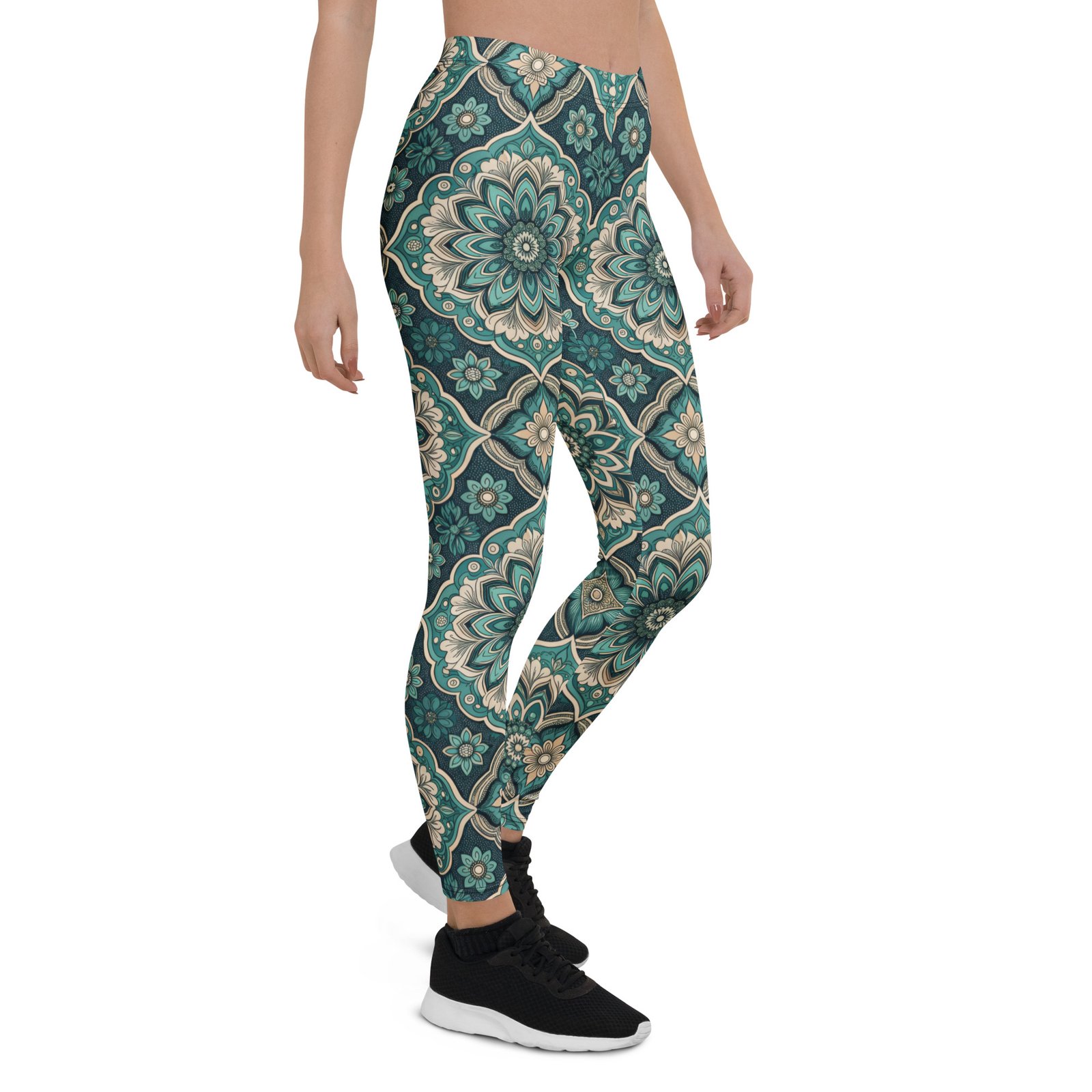 Teal Mandala Leggings Boho Floral Yoga Pants Teal Mandala Leggings Boho Floral Yoga Pants