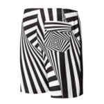 Black White Spiral Board Shorts Geometric Swim Trunks