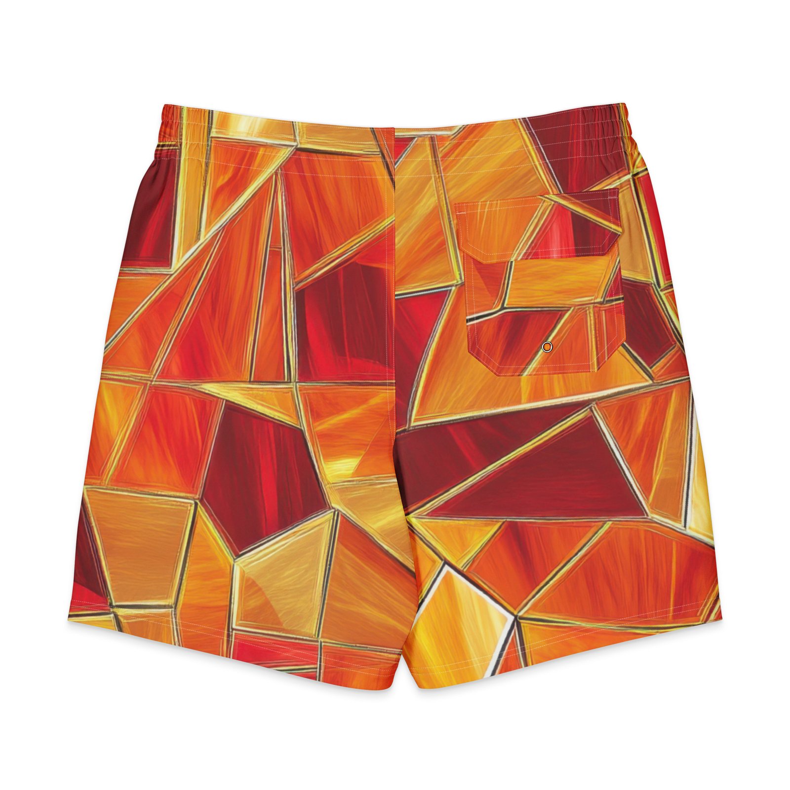 Red Orange Mosaic Board Shorts Men's Geometric Swim Trunks Red Orange Mosaic Board Shorts Men's Geometric Swim Trunks