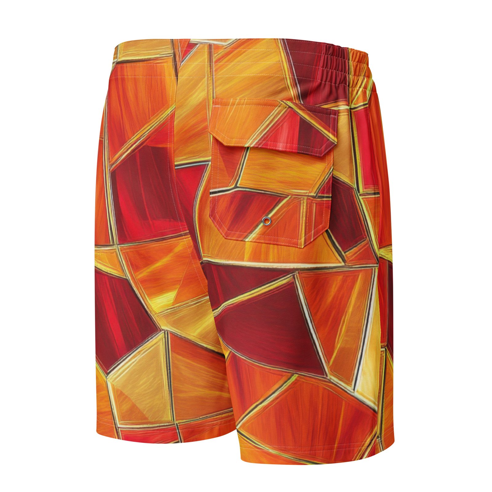 Red Orange Mosaic Board Shorts Men's Geometric Swim Trunks Red Orange Mosaic Board Shorts Men's Geometric Swim Trunks