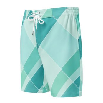 Teal Diamond Board Shorts Men's Geometric Swim Trunks