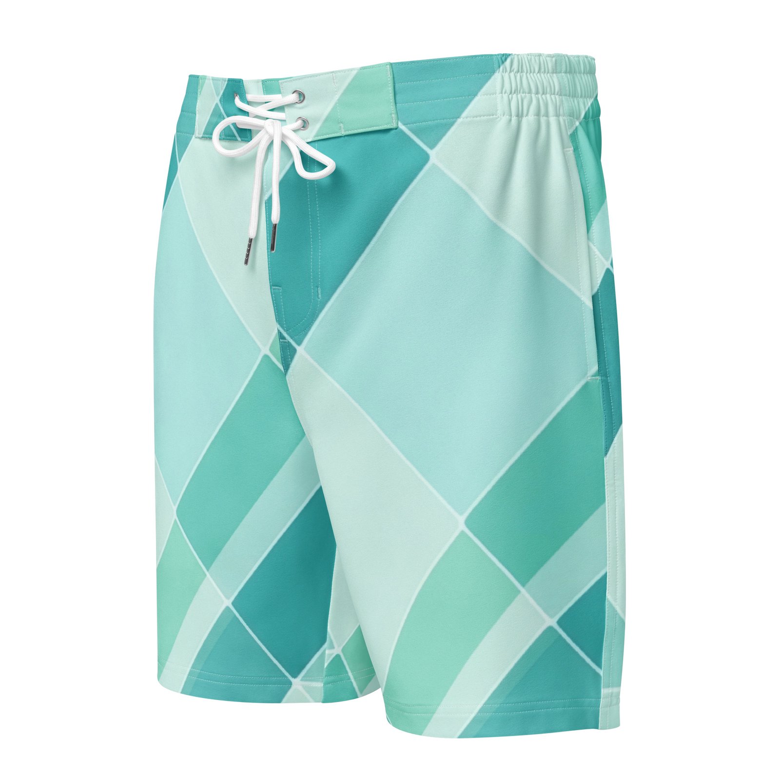 Teal Diamond Board Shorts Men's Geometric Swim Trunks Teal Diamond Board Shorts Men's Geometric Swim Trunks
