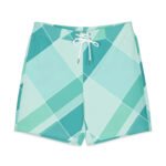 Teal Diamond Board Shorts Men’s Geometric Swim Trunks