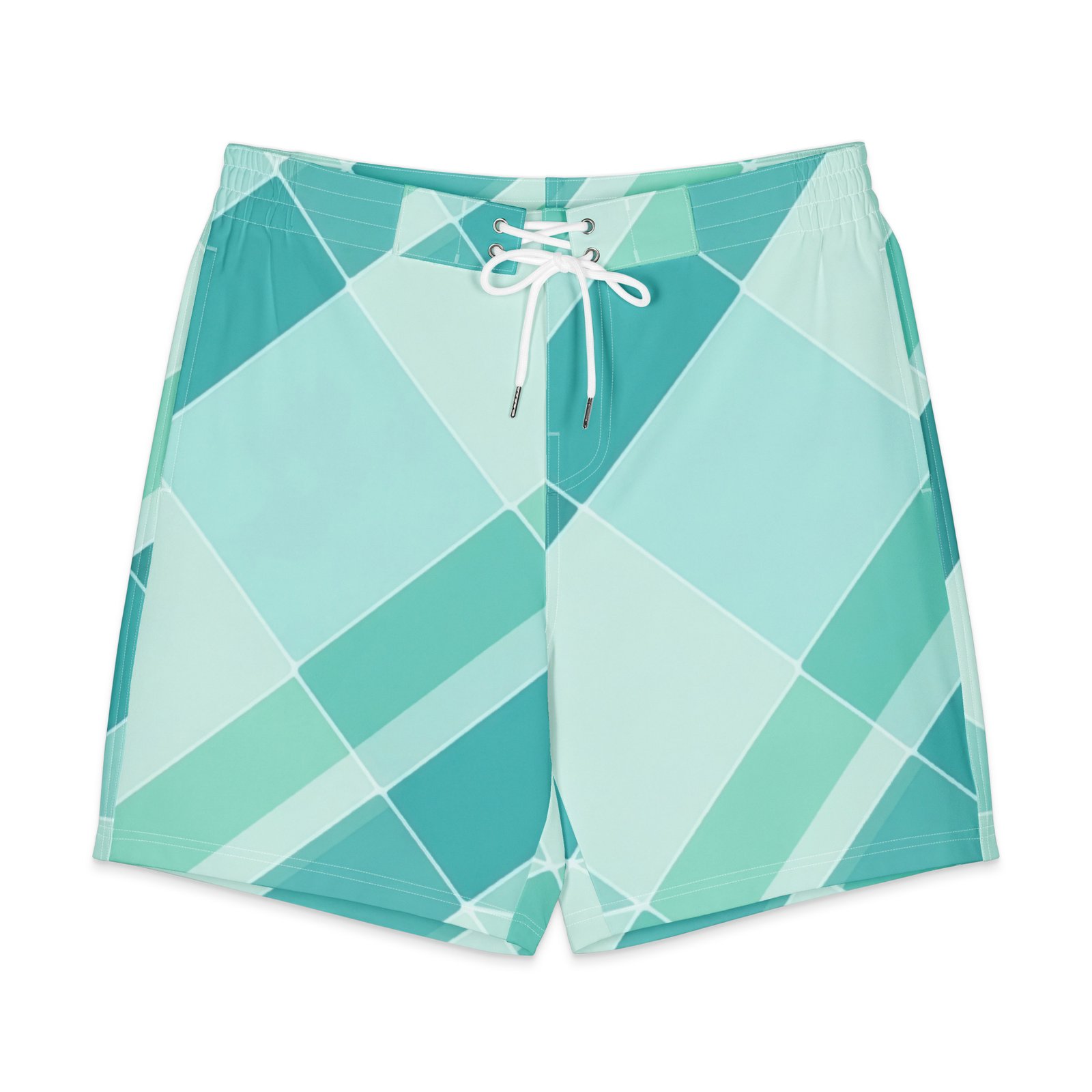 Teal Diamond Board Shorts Men's Geometric Swim Trunks Teal Diamond Board Shorts Men's Geometric Swim Trunks