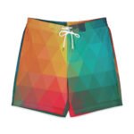 Colorful Geometric Board Shorts Men’s Low Poly Swim Trunks