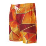 Red Orange Mosaic Board Shorts Men's Geometric Swim Trunks