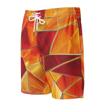 Red Orange Mosaic Board Shorts Men's Geometric Swim Trunks