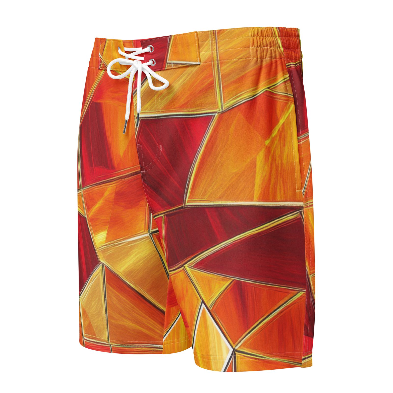 Red Orange Mosaic Board Shorts Men's Geometric Swim Trunks Red Orange Mosaic Board Shorts Men's Geometric Swim Trunks