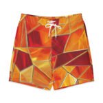 Red Orange Mosaic Board Shorts Men’s Geometric Swim Trunks