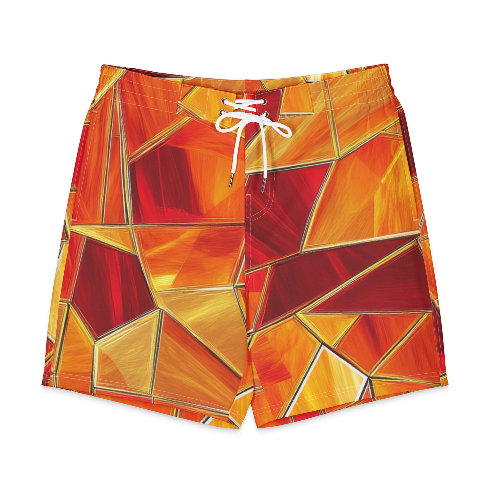 Red Orange Mosaic Board Shorts Men's Geometric Swim Trunks Red Orange Mosaic Board Shorts Men's Geometric Swim Trunks