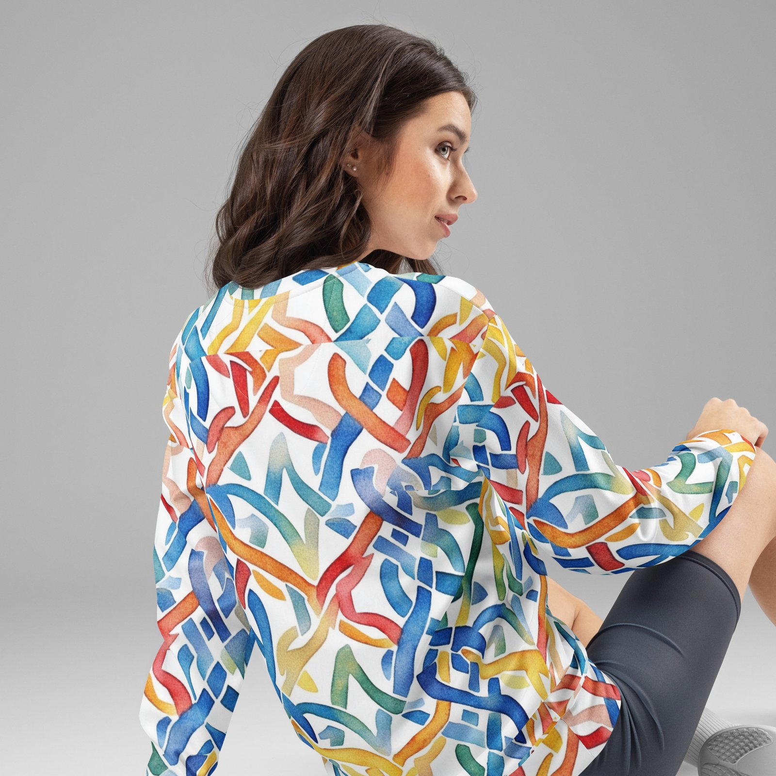 Abstract Geometric Sweatshirt Colorful Woven Pattern Abstract Geometric Sweatshirt Colorful Woven Pattern