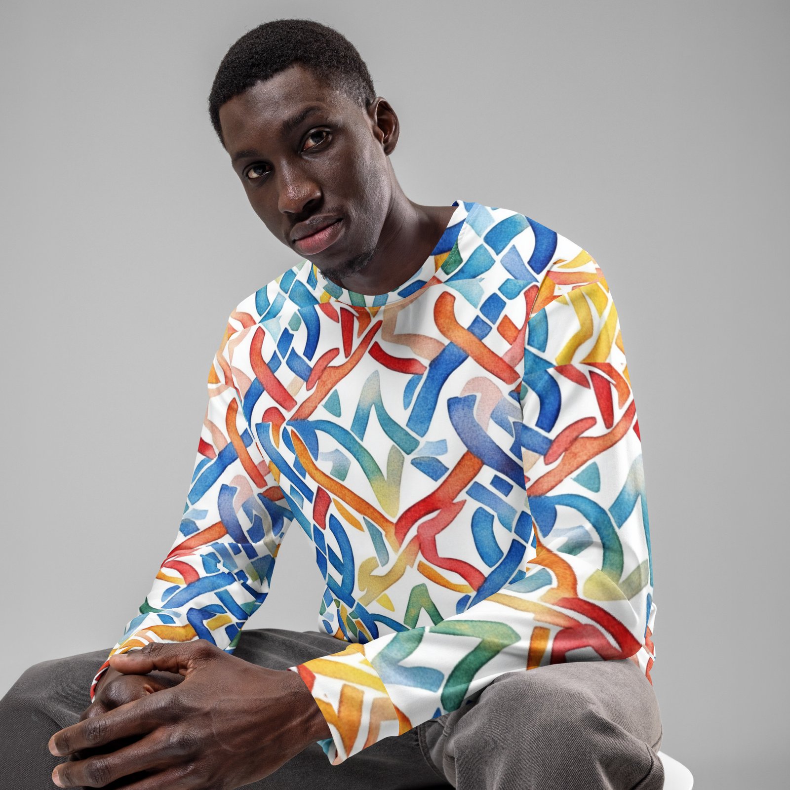 Abstract Geometric Sweatshirt Colorful Woven Pattern Abstract Geometric Sweatshirt Colorful Woven Pattern
