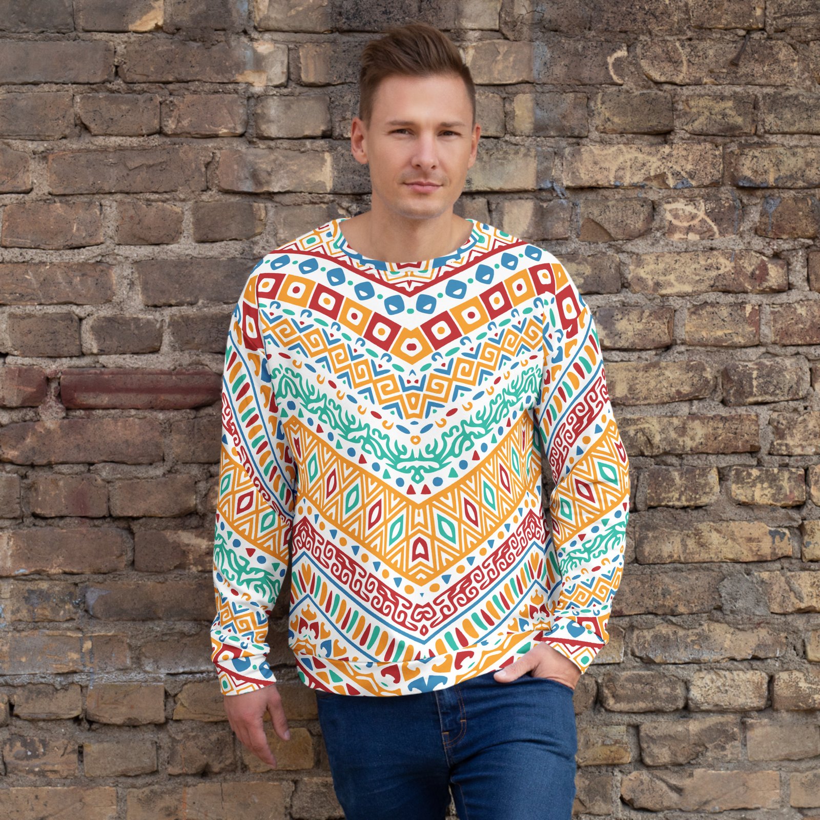 Colorful Chevron Sweatshirt Boho Pattern Pullover Colorful Chevron Sweatshirt Boho Pattern Pullover