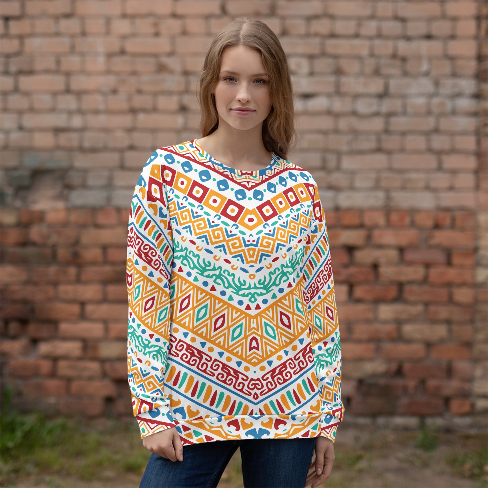 Colorful Chevron Sweatshirt Boho Pattern Pullover Colorful Chevron Sweatshirt Boho Pattern Pullover