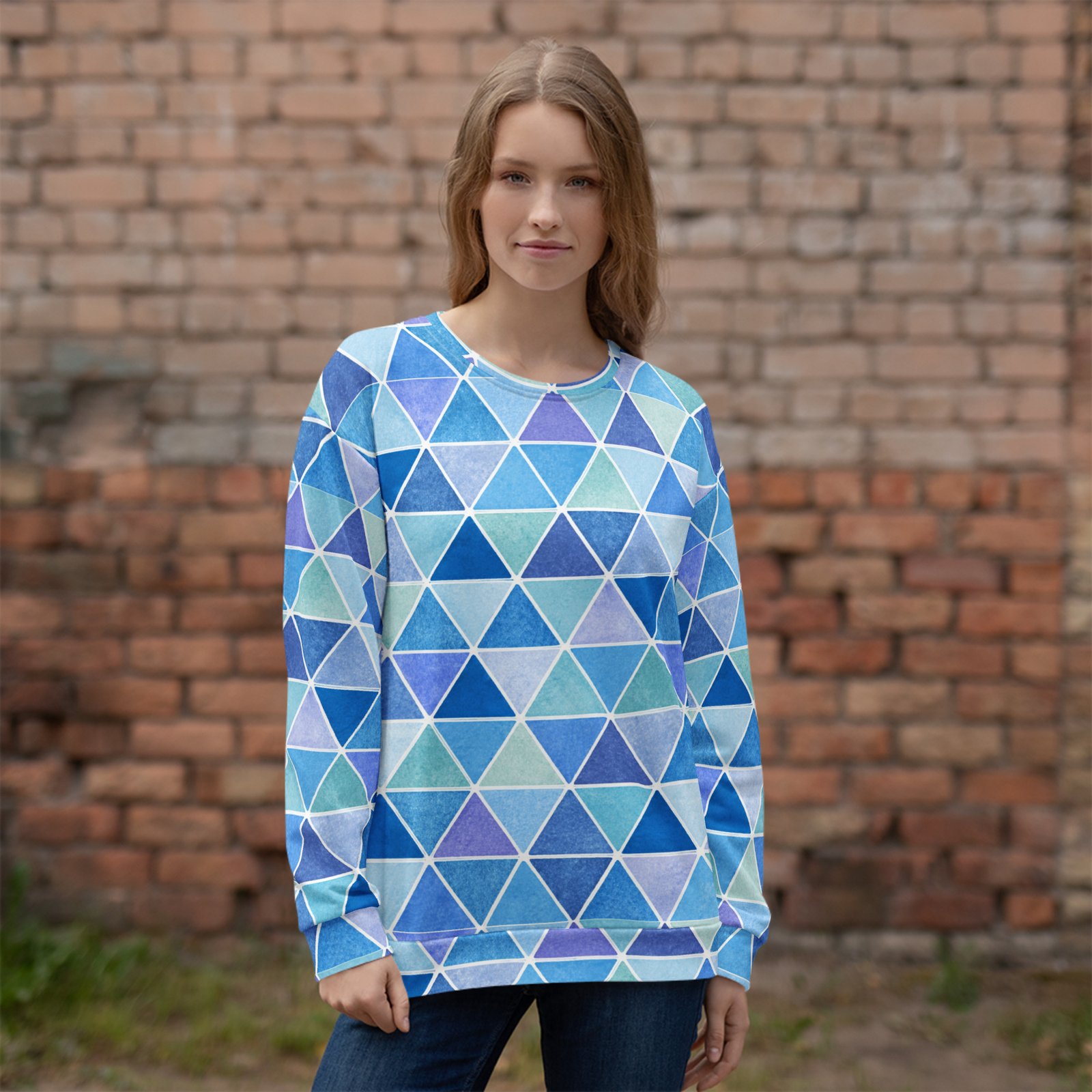 Watercolor Triangle Sweatshirt Blue Geometric Pullover Watercolor Triangle Sweatshirt Blue Geometric Pullover