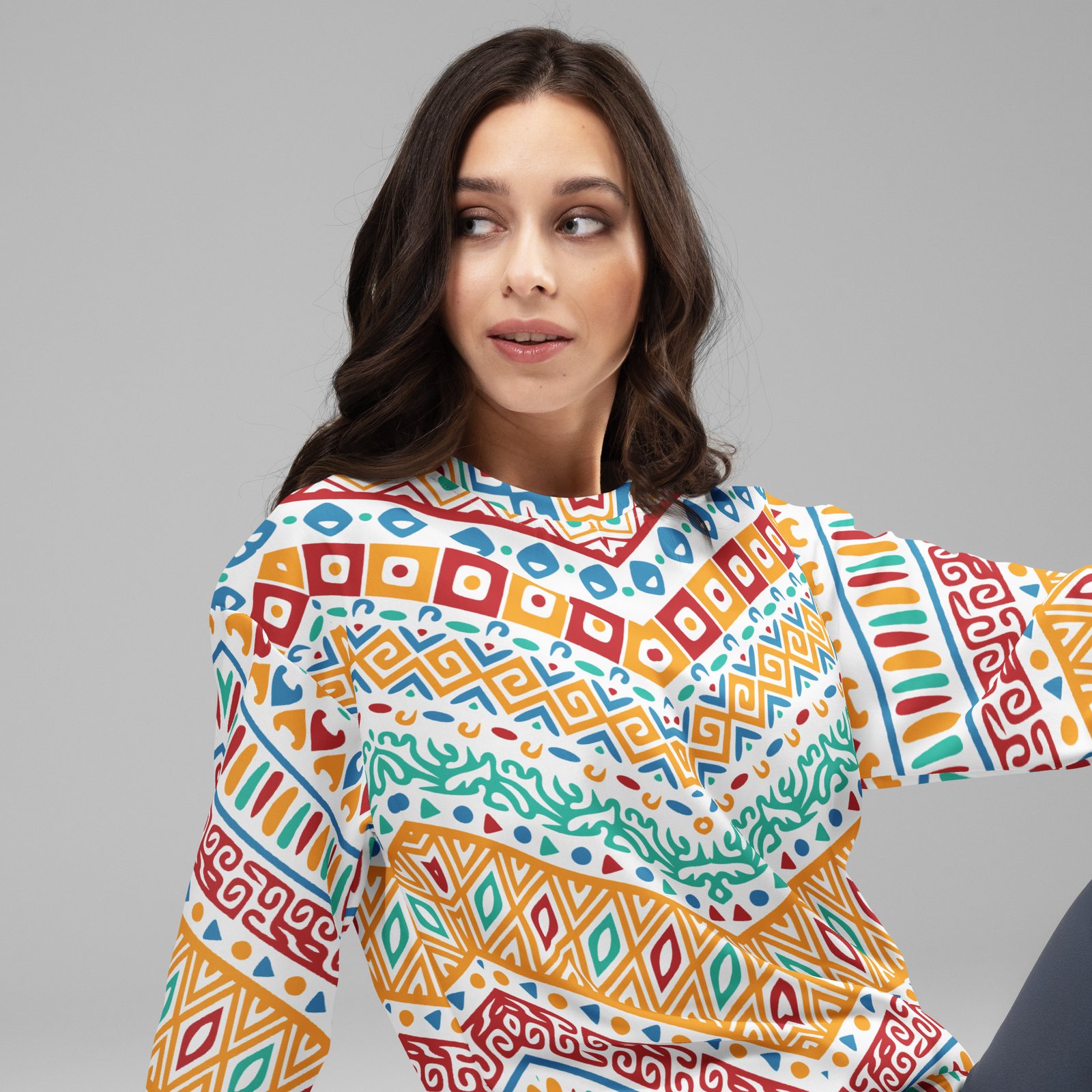 Colorful Chevron Sweatshirt Boho Pattern Pullover Colorful Chevron Sweatshirt Boho Pattern Pullover
