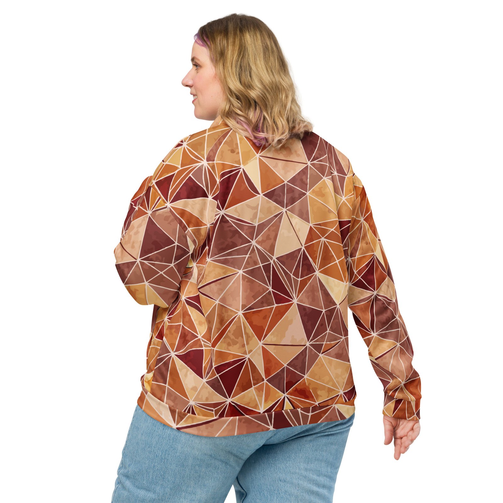 Earthy Triangle Bomber Jacket Warm Geometric Coat Earthy Triangle Bomber Jacket Warm Geometric Coat