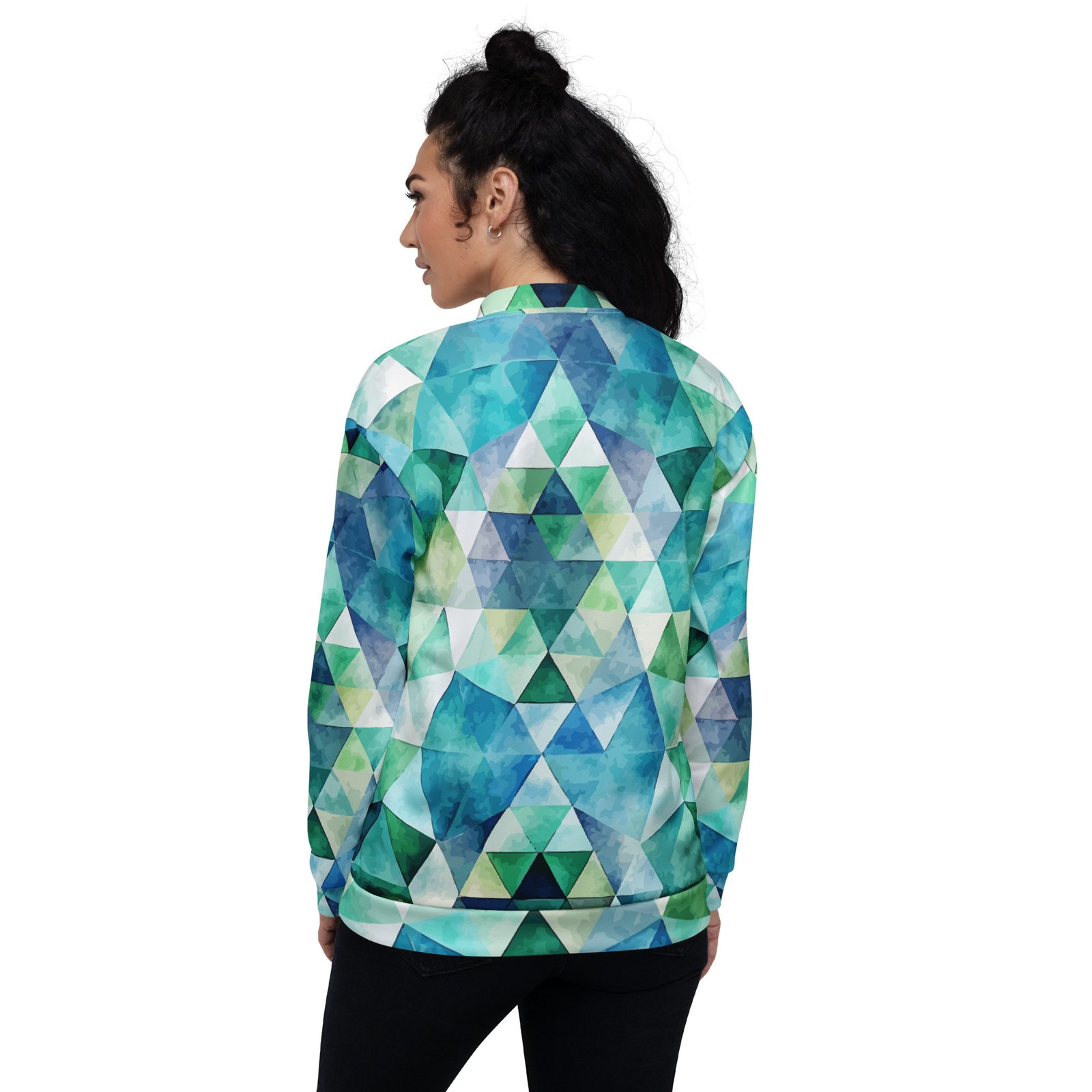 Teal Watercolor Triangle Bomber Jacket Geometric Coat Teal Watercolor Triangle Bomber Jacket Geometric Coat