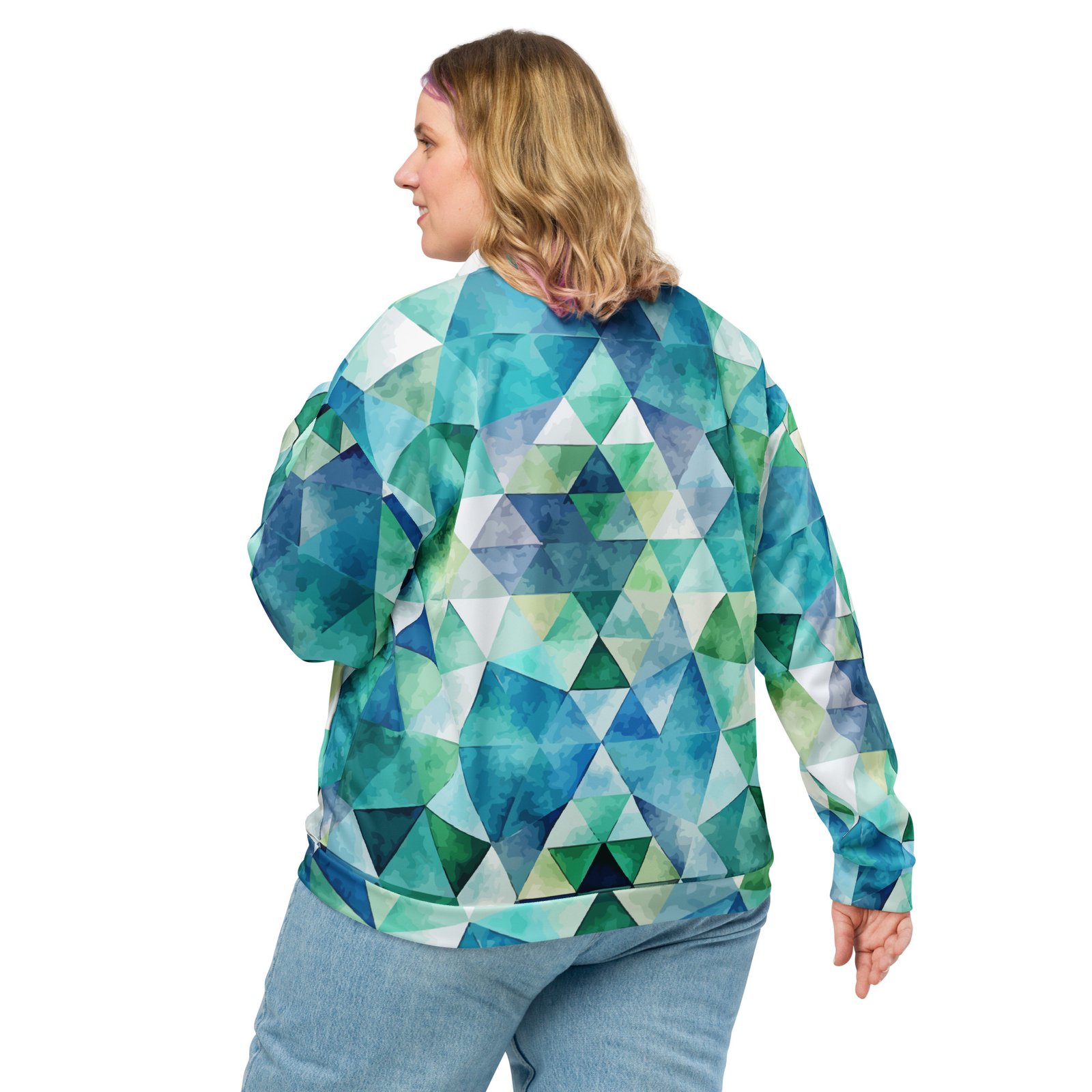 Teal Watercolor Triangle Bomber Jacket Geometric Coat Teal Watercolor Triangle Bomber Jacket Geometric Coat