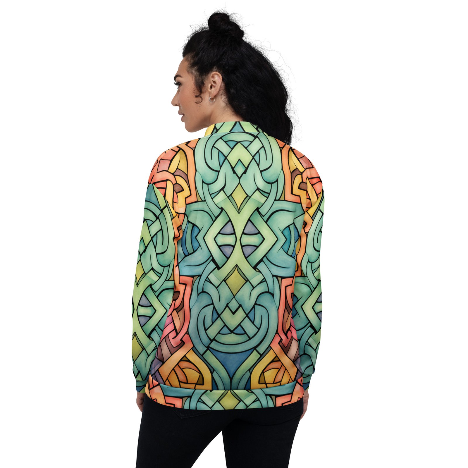 Celtic Knot Bomber Jacket Colorful Watercolor Style Coat Celtic Knot Bomber Jacket Colorful Watercolor Style Coat