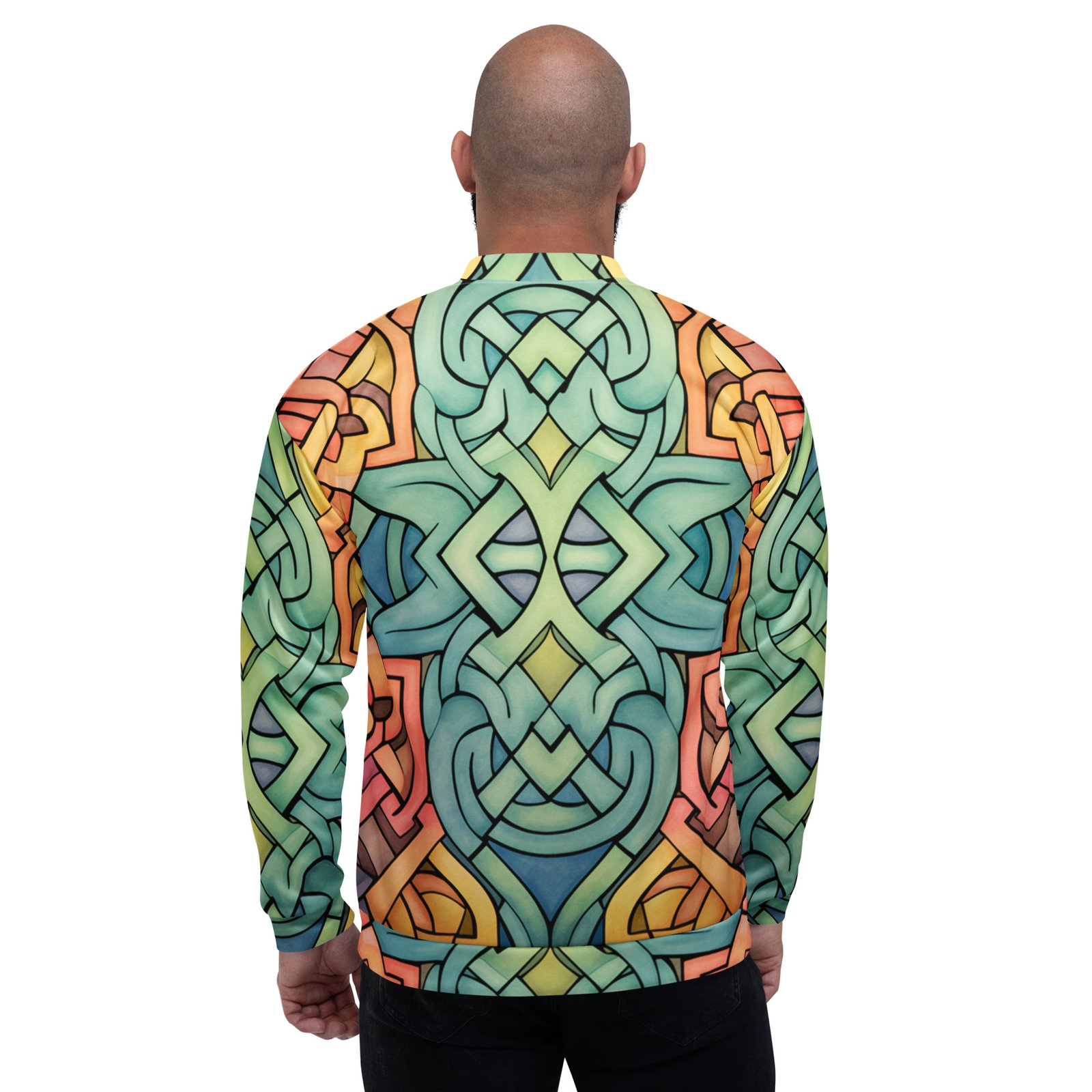 Celtic Knot Bomber Jacket Colorful Watercolor Style Coat Celtic Knot Bomber Jacket Colorful Watercolor Style Coat