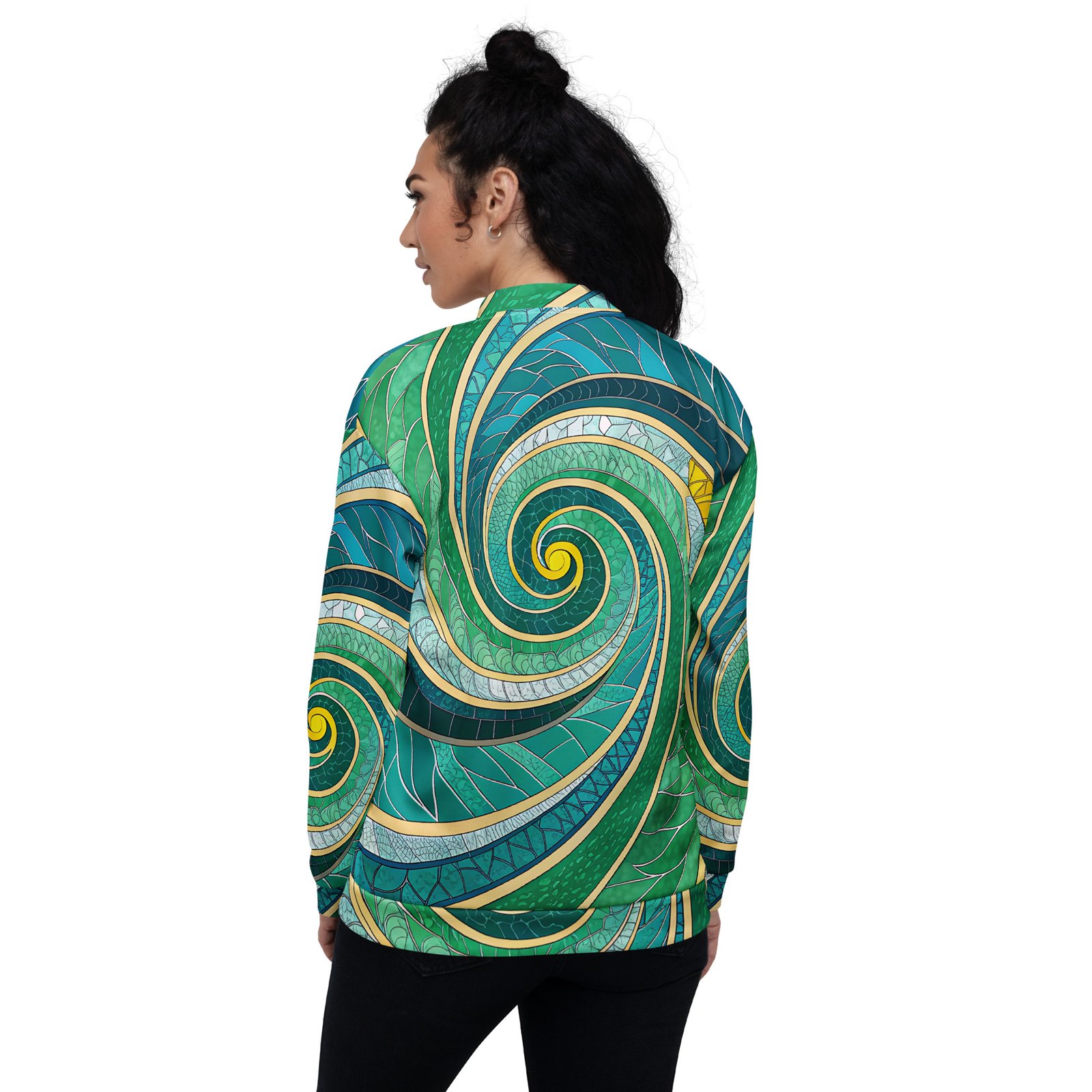 Green Spiral Bomber Jacket Stained Glass Style Coat Green Spiral Bomber Jacket Stained Glass Style Coat