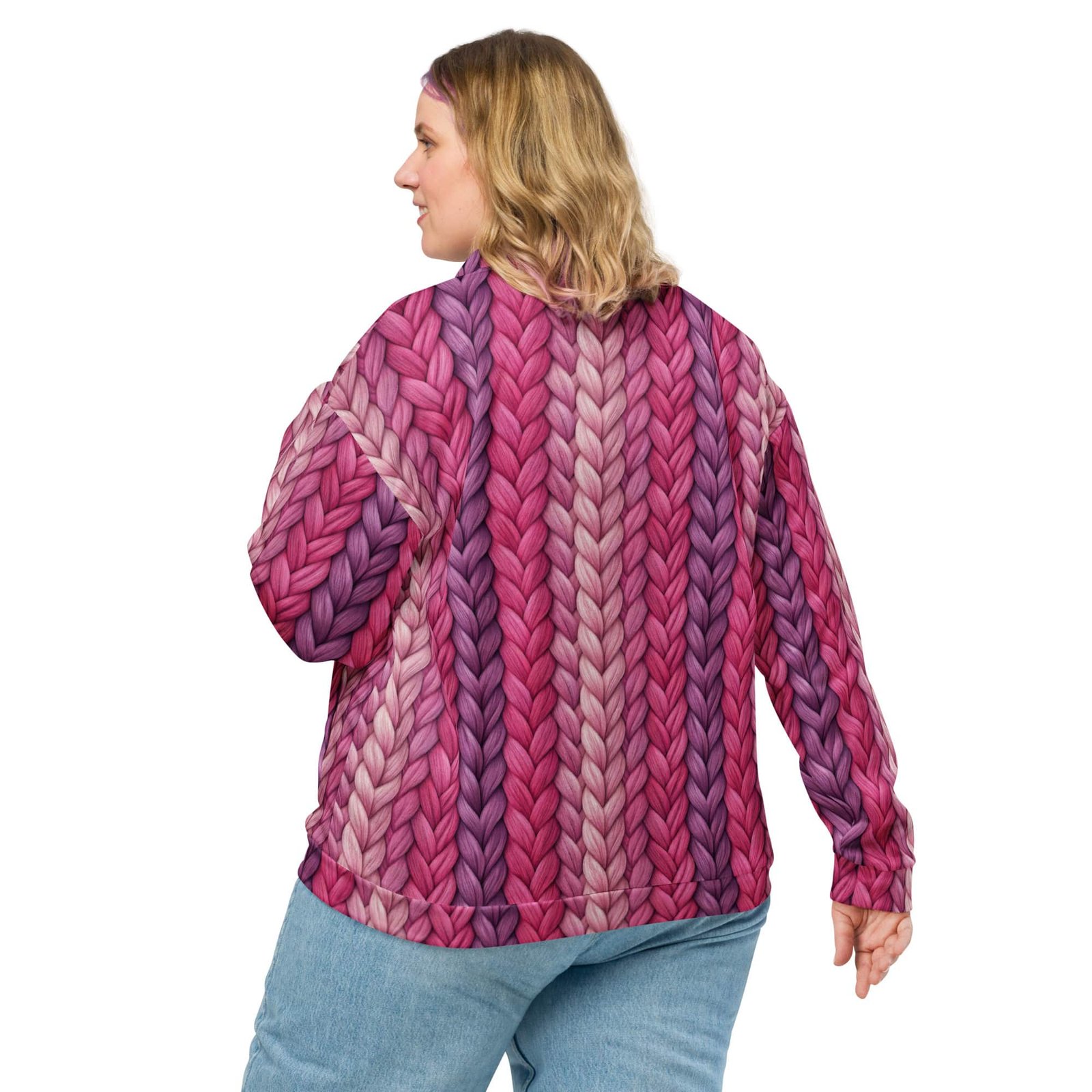 Chunky Knit Bomber Jacket Purple Braided Yarn Coat Chunky Knit Bomber Jacket Purple Braided Yarn Coat