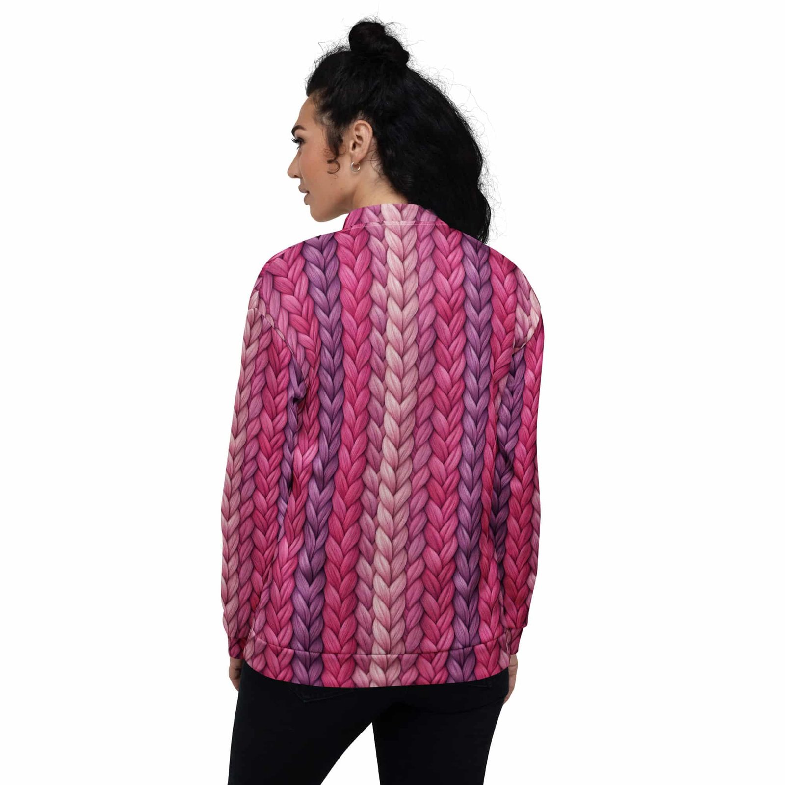Chunky Knit Bomber Jacket Purple Braided Yarn Coat Chunky Knit Bomber Jacket Purple Braided Yarn Coat