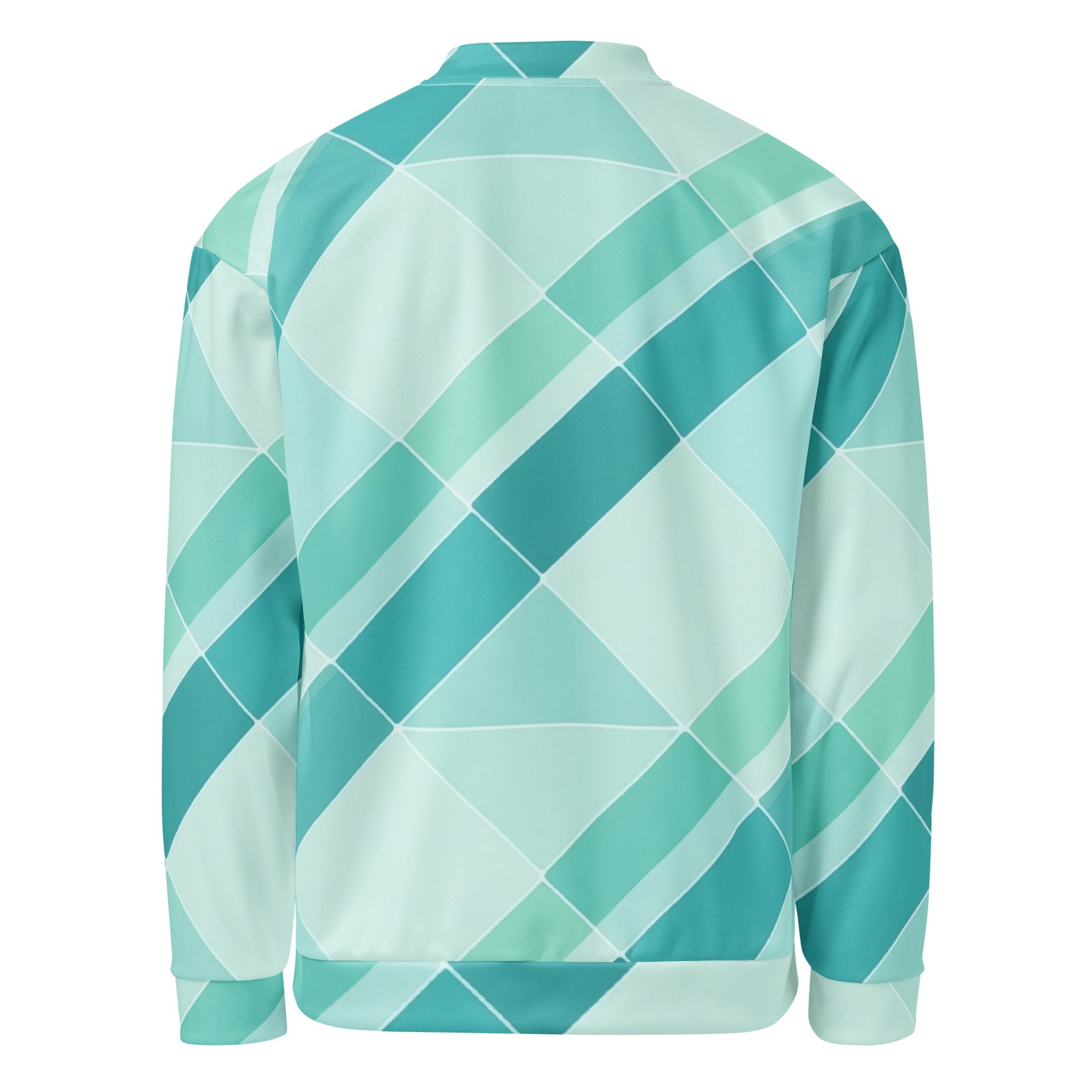 Teal Geometric Bomber Jacket Diagonal Tile Pattern Coat Teal Geometric Bomber Jacket Diagonal Tile Pattern Coat