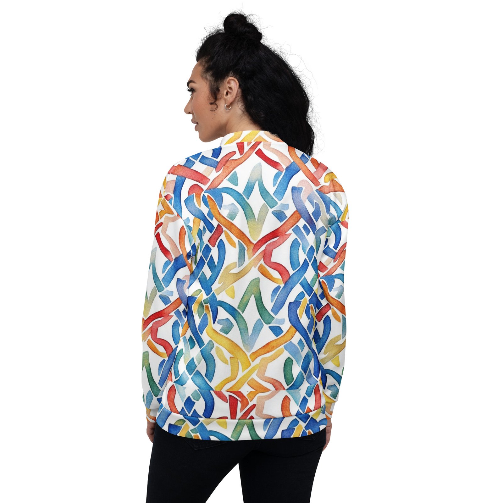 Watercolor Abstract Bomber Jacket Rainbow Brush Coat Watercolor Abstract Bomber Jacket Rainbow Brush Coat