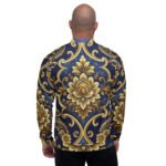 Baroque Gold Bomber Jacket Royal Blue Floral Coat