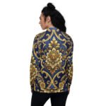 Baroque Gold Bomber Jacket Royal Blue Floral Coat