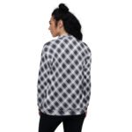 Navy Plaid Bomber Jacket Classic Diagonal Check Coat