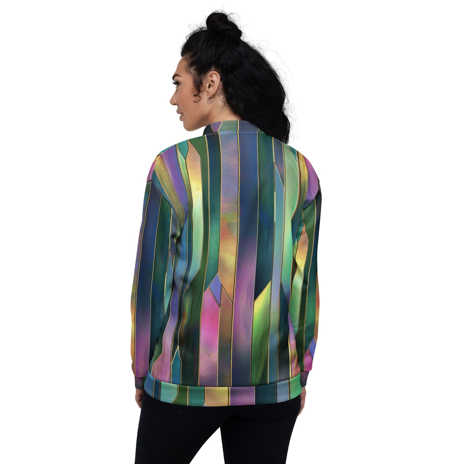 Iridescent Geometric Bomber Jacket Vertical Prism Coat Iridescent Geometric Bomber Jacket Vertical Prism Coat