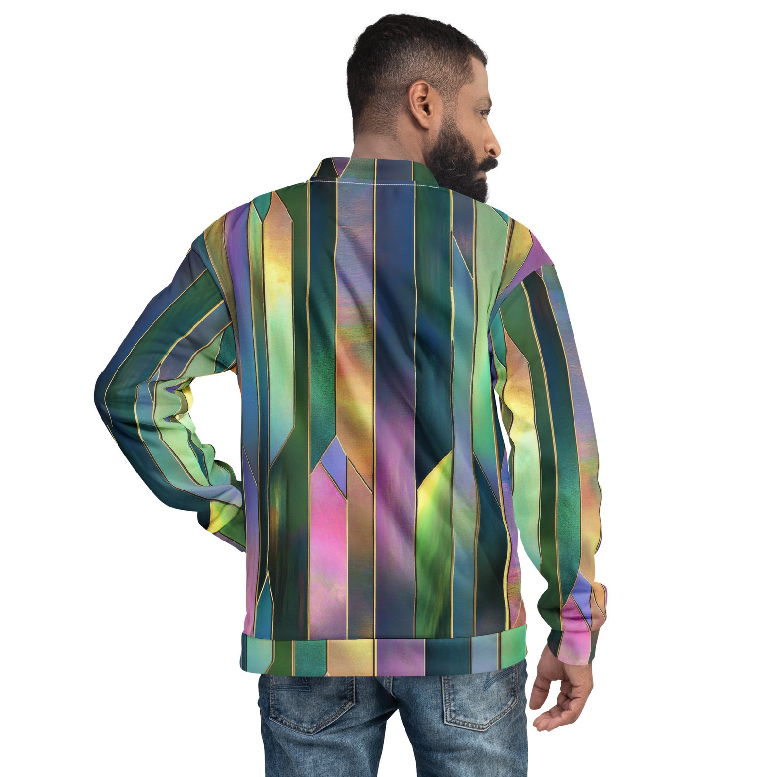 Iridescent Geometric Bomber Jacket Vertical Prism Coat Iridescent Geometric Bomber Jacket Vertical Prism Coat