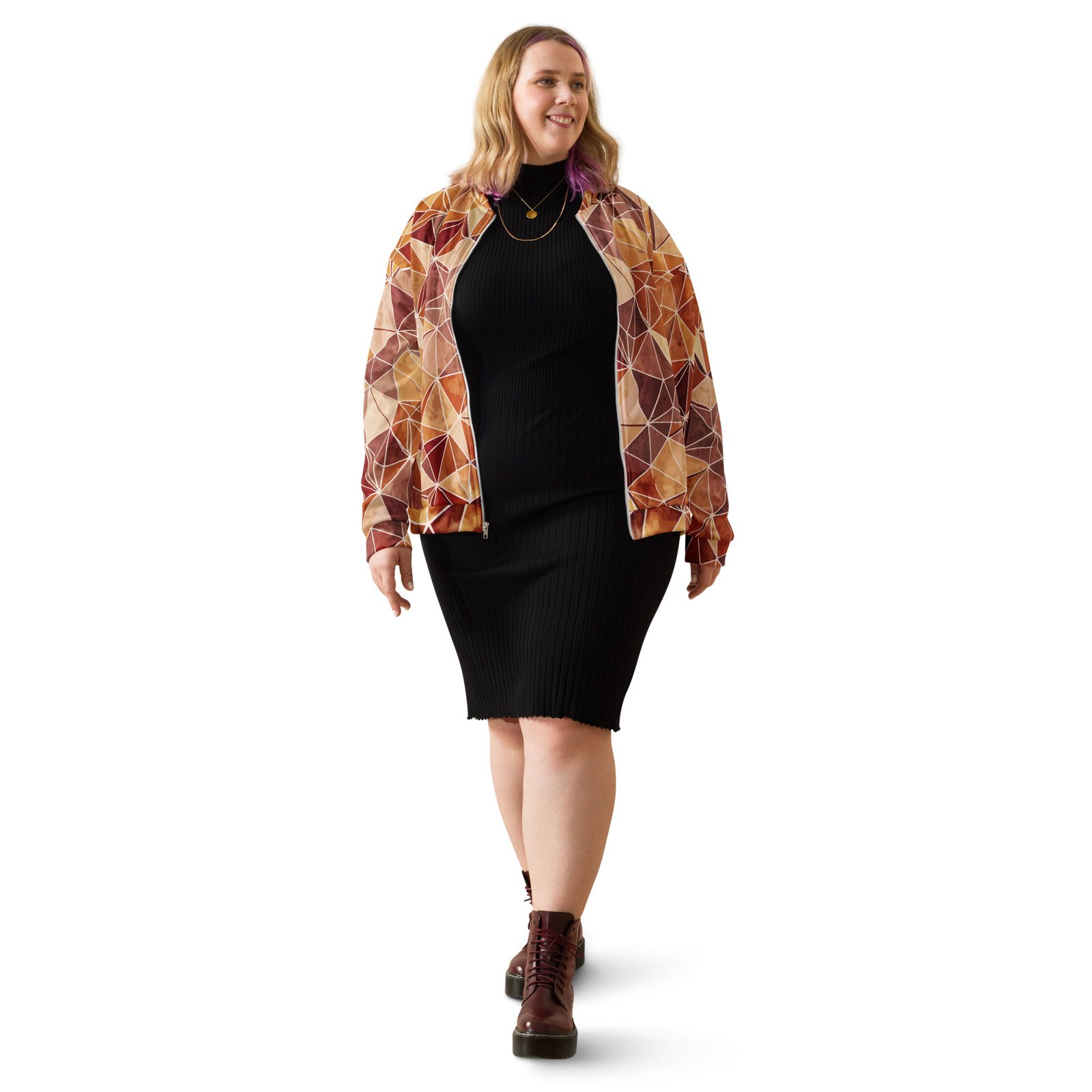 Earthy Triangle Bomber Jacket Warm Geometric Coat Earthy Triangle Bomber Jacket Warm Geometric Coat