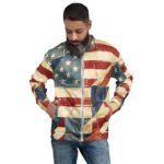 Vintage American Flag Bomber Jacket Distressed Usa