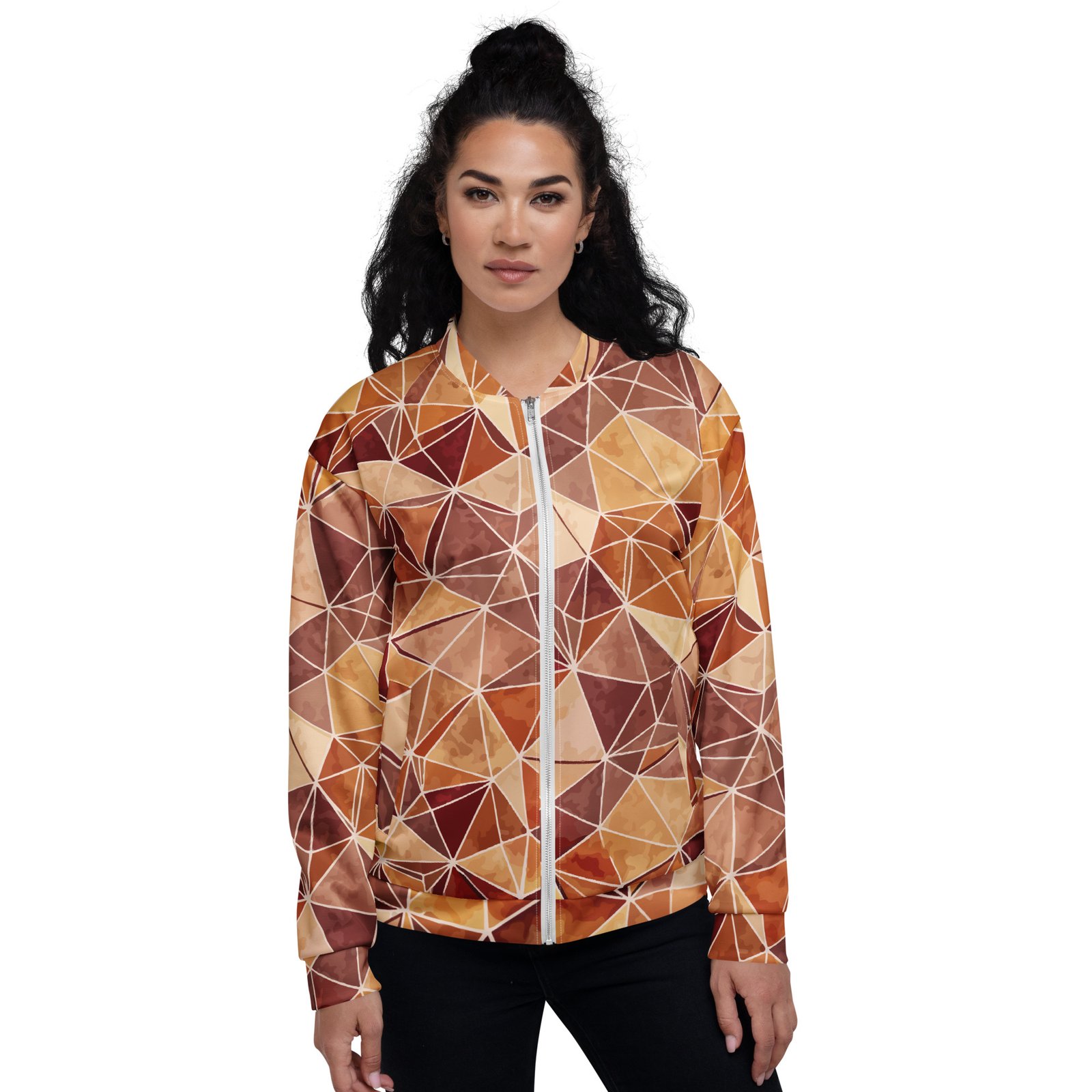 Earthy Triangle Bomber Jacket Warm Geometric Coat Earthy Triangle Bomber Jacket Warm Geometric Coat