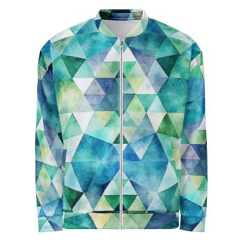 Teal Watercolor Triangle Bomber Jacket Geometric Coat