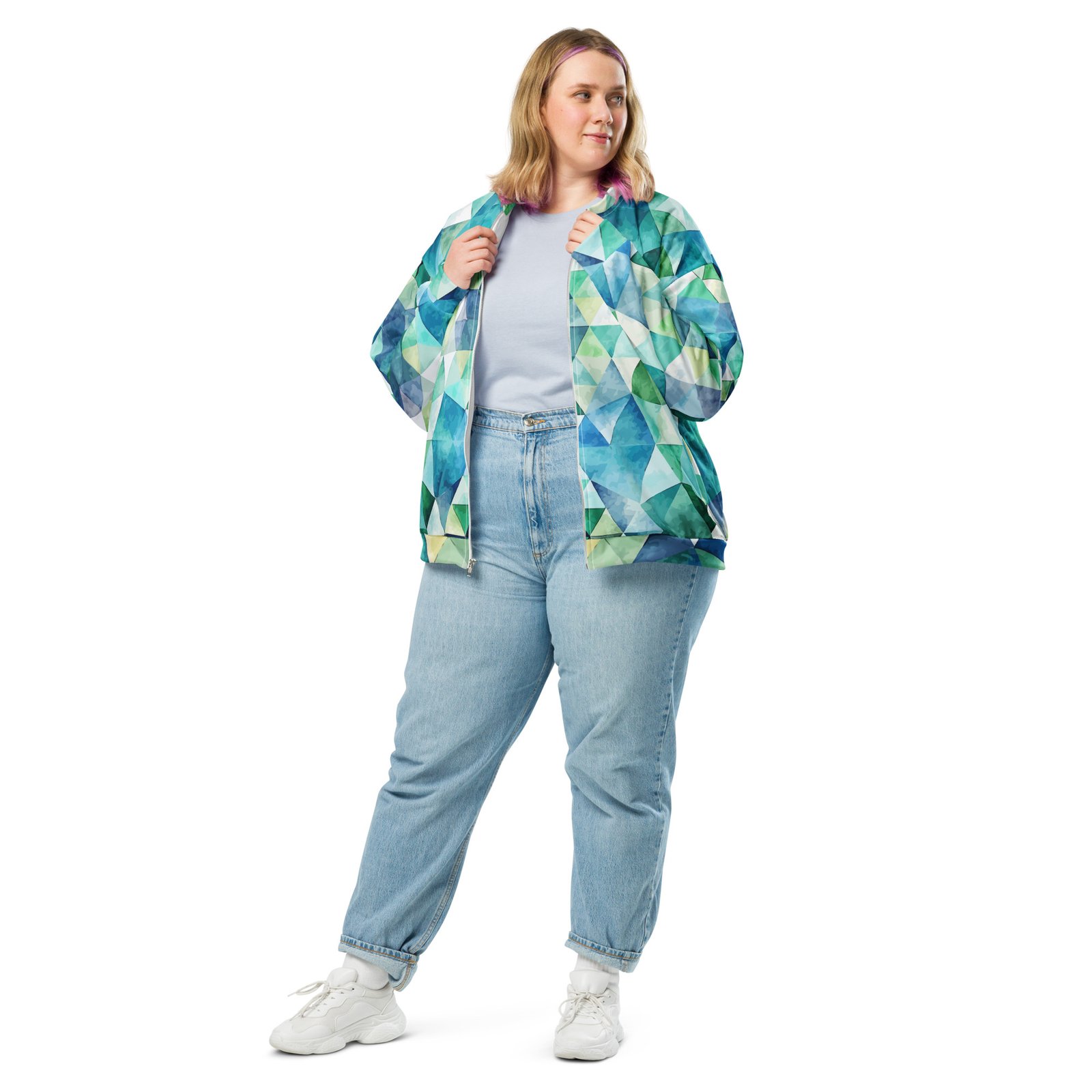 Teal Watercolor Triangle Bomber Jacket Geometric Coat Teal Watercolor Triangle Bomber Jacket Geometric Coat