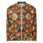 Earthy Geometric Bomber Jacket - Mosaic Style Coat 1 Earthy Geometric Bomber Jacket Mosaic Style Coat