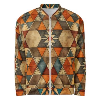Earthy Geometric Bomber Jacket Mosaic Style Coat