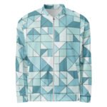 Blue Geometric Bomber Jacket Teal Triangle Coat