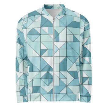 Blue Geometric Bomber Jacket Teal Triangle Coat