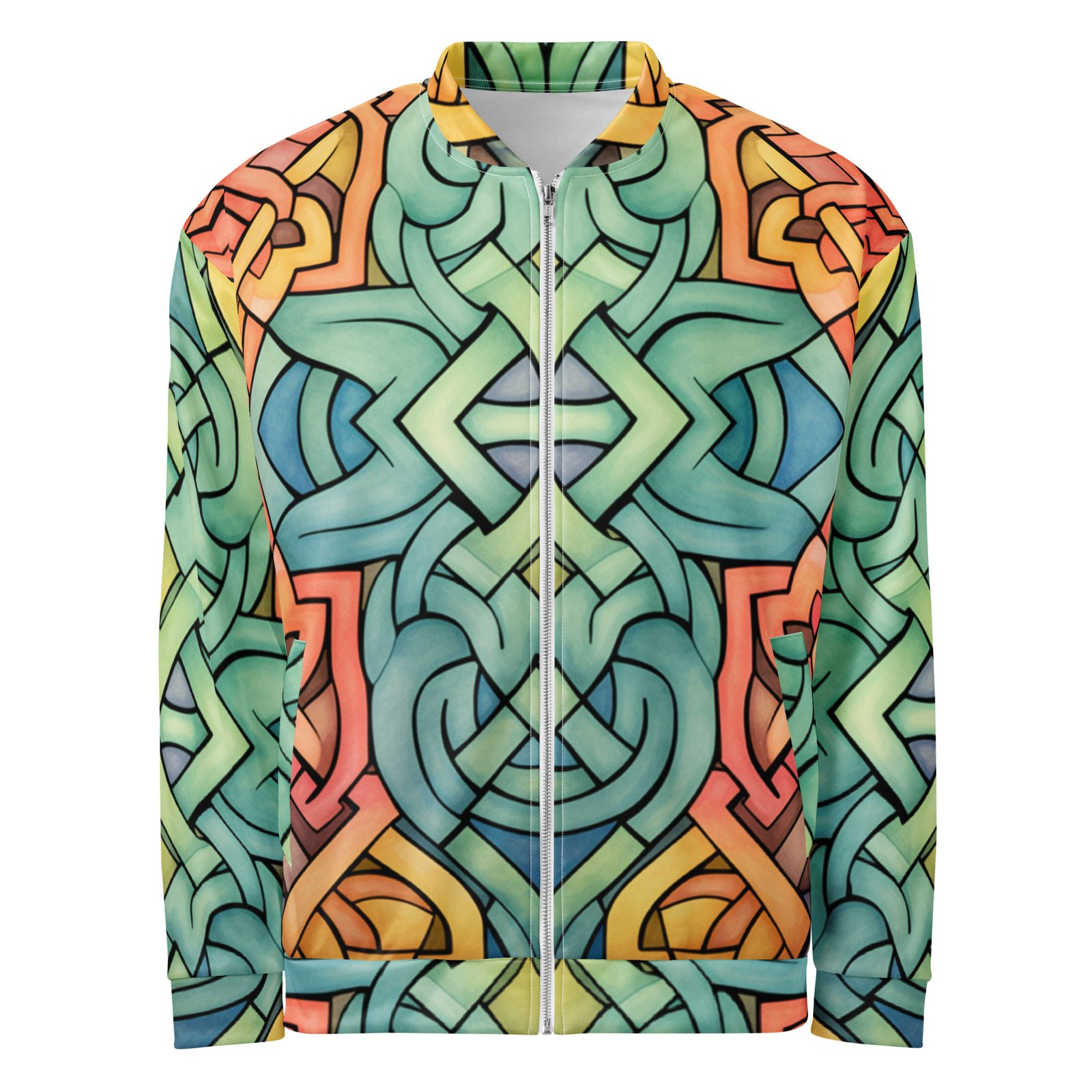 Celtic Knot Bomber Jacket Colorful Watercolor Style Coat Celtic Knot Bomber Jacket Colorful Watercolor Style Coat