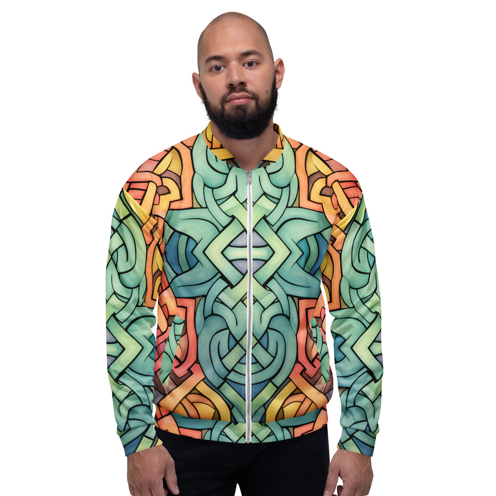 Celtic Knot Bomber Jacket Colorful Watercolor Style Coat Celtic Knot Bomber Jacket Colorful Watercolor Style Coat
