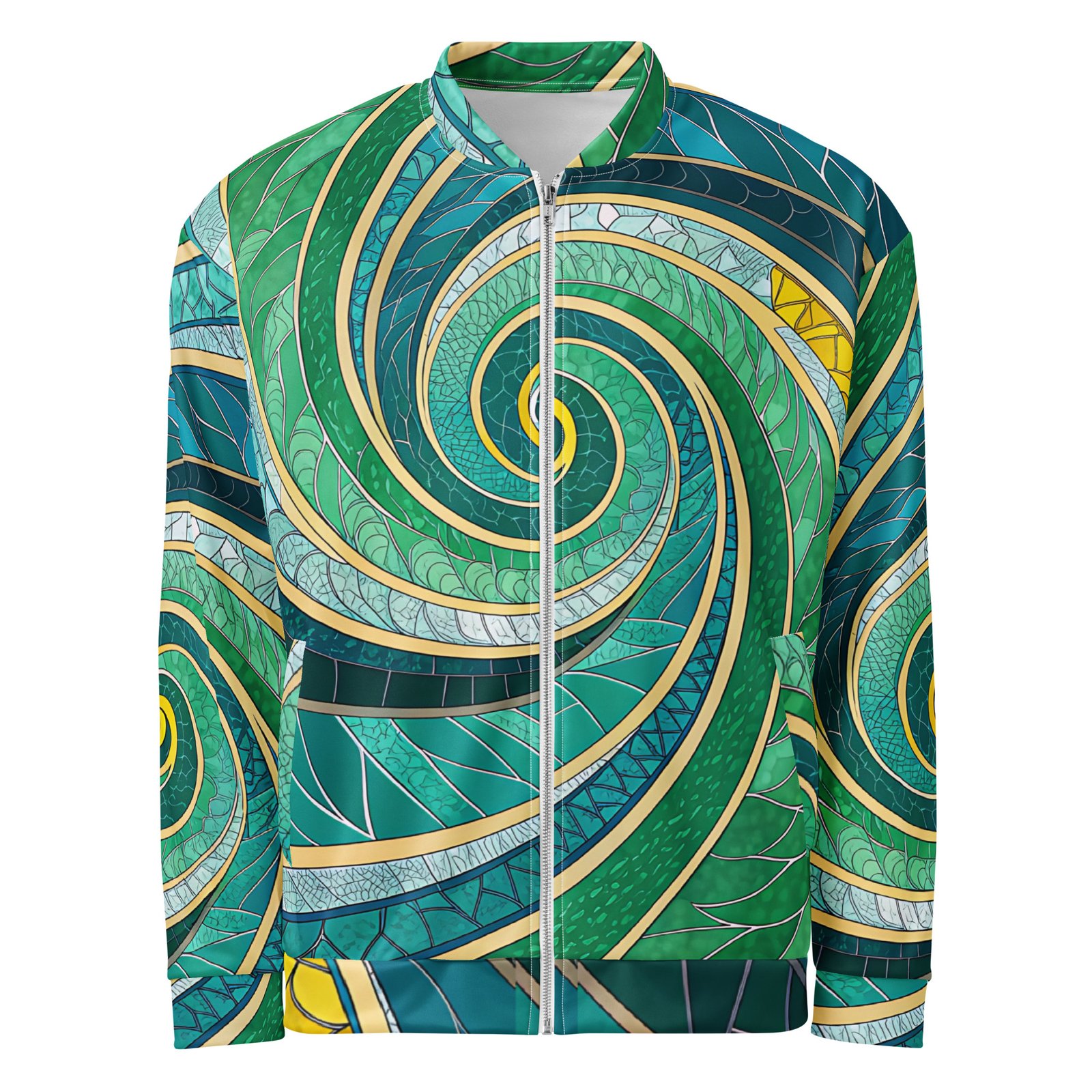 Green Spiral Bomber Jacket Stained Glass Style Coat Green Spiral Bomber Jacket Stained Glass Style Coat