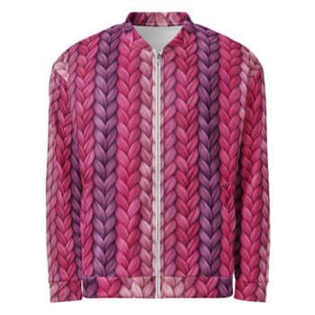 Chunky Knit Bomber Jacket Purple Braided Yarn Coat